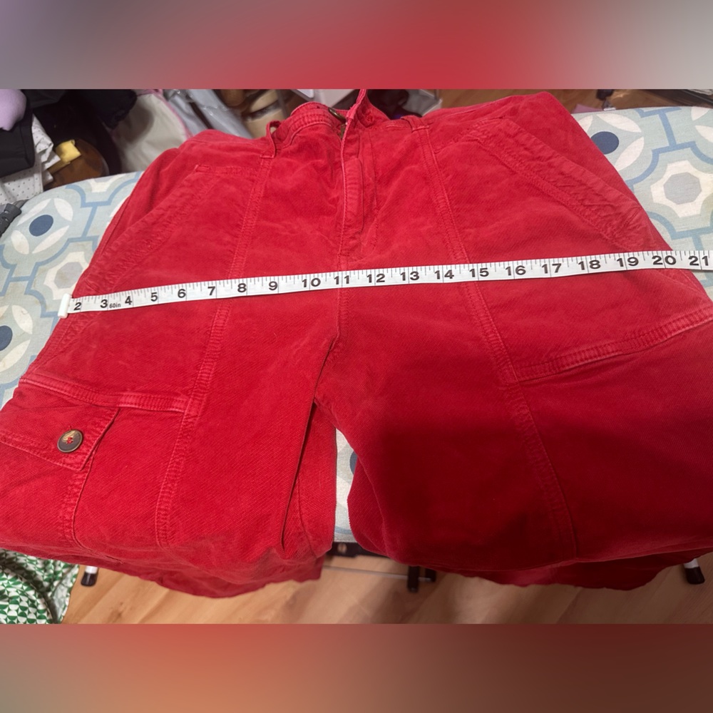 By Anthropologie Utility Barrel Leg Pants Size 6  Red Cargo Pocket - Picture 14 of 15